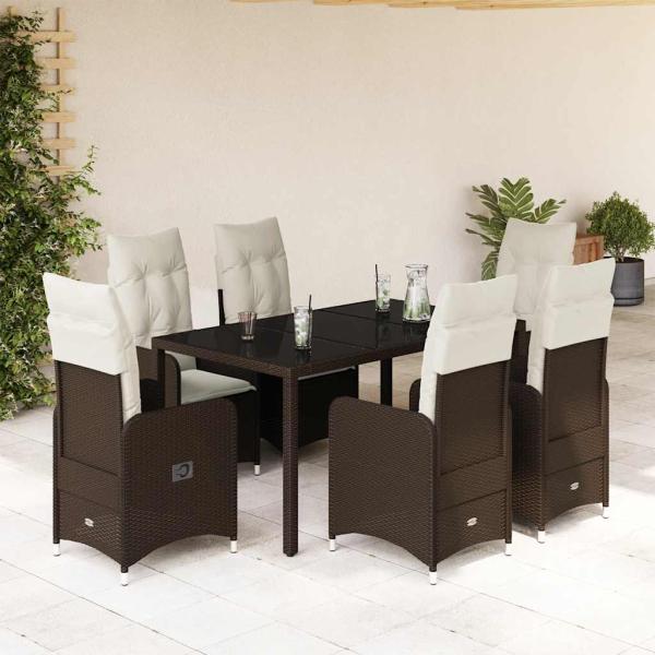 ARDEBO.de - 7-tlg. Garten-Bistro-Set mit Kissen Braun Poly Rattan