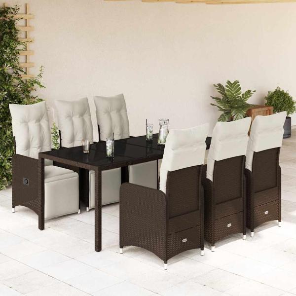 ARDEBO.de - 7-tlg. Garten-Bistro-Set mit Kissen Braun Poly Rattan