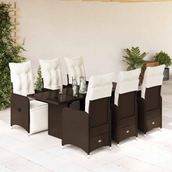 ARDEBO.de - 7-tlg. Garten-Bistro-Set mit Kissen Braun Poly Rattan