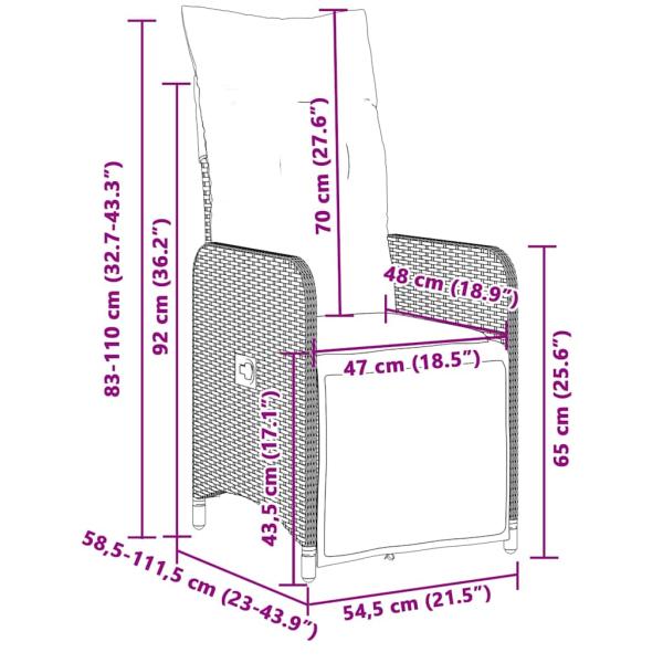 9-tlg. Garten-Bistro-Set mit Kissen Grau Poly Rattan