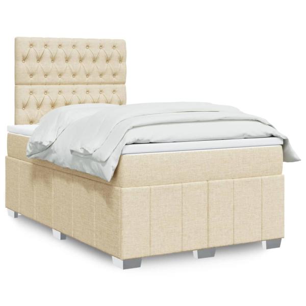 ARDEBO.de - Boxspringbett mit Matratze Creme 120x190 cm Stoff