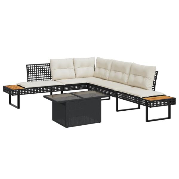 ARDEBO.de - 2-tlg. Garten-Sofagarnitur mit Kissen Schwarz Poly Rattan Glas
