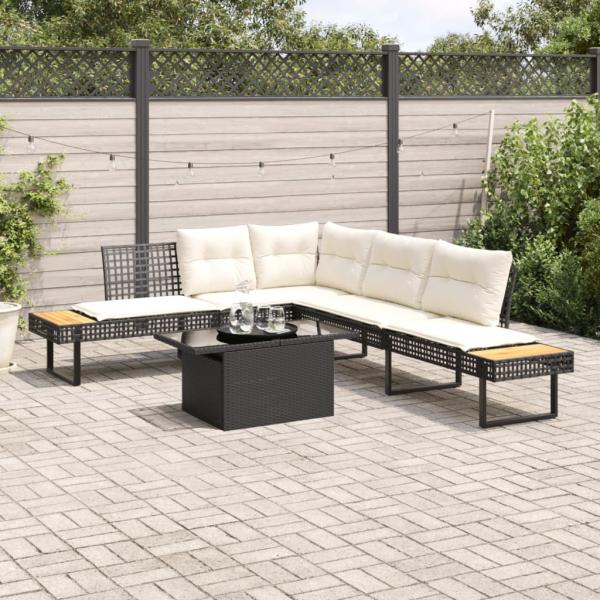 2-tlg. Garten-Sofagarnitur mit Kissen Schwarz Poly Rattan Glas