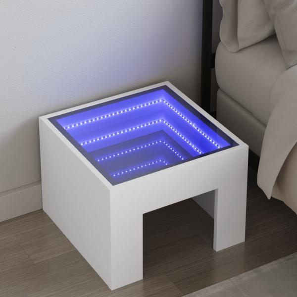 ARDEBO.de - Nachttisch mit Infinity-LED Weiß 40x40x30 cm