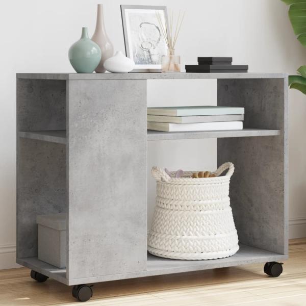 ARDEBO.de - Beistelltisch mit Rollen Betongrau 70x35x60 cm Holzwerkstoff