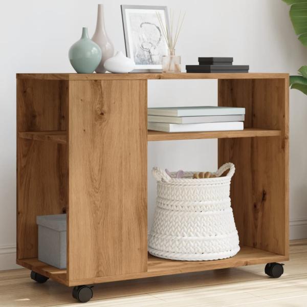 ARDEBO.de - Beistelltisch mit Rollen Artisan-Eiche 70x35x60cm Holzwerkstoff