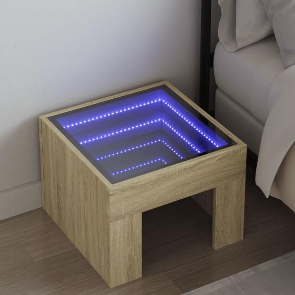ARDEBO.de - Nachttisch mit Infinity-LED Sonoma-Eiche 40x40x30 cm