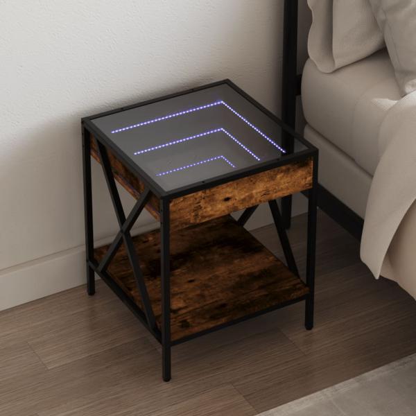 ARDEBO.de - Nachttisch mit Infinity-LED Räuchereiche 40x40x49 cm