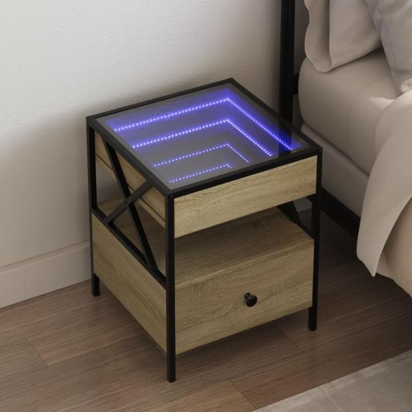 ARDEBO.de - Nachttisch mit Infinity-LED Sonoma-Eiche 40x40x51 cm