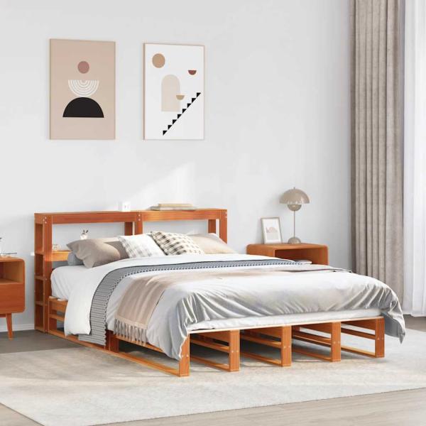 ARDEBO.de - Massivholzbett ohne Matratze Wachsbraun 140x190 cm Kiefernholz