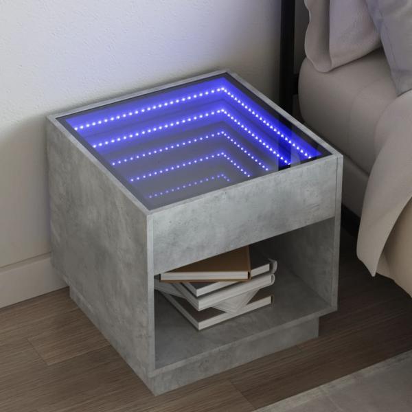 ARDEBO.de - Nachttisch mit Infinity-LED Betongrau 50x50x50 cm
