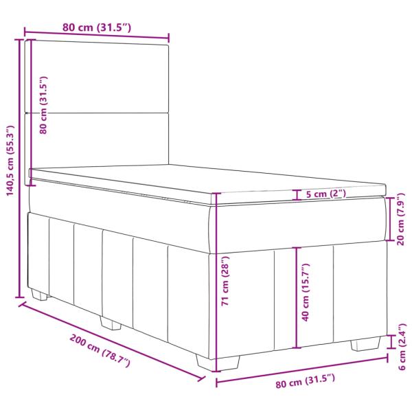 Boxspringbett mit Matratze Schwarz 80x200 cm Stoff