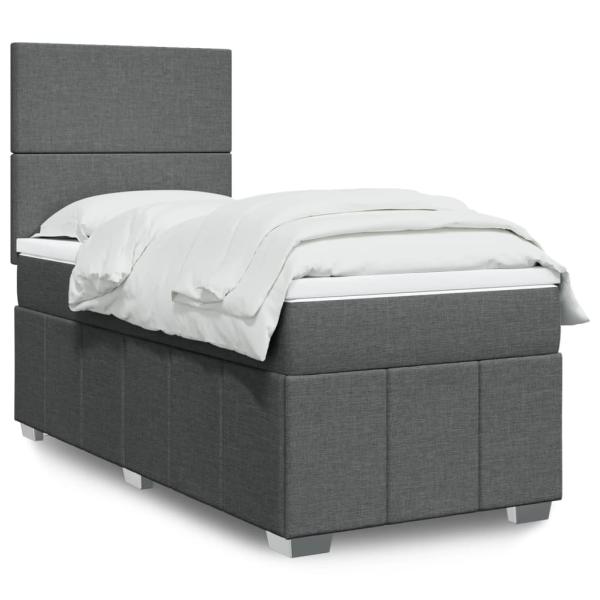ARDEBO.de - Boxspringbett mit Matratze Dunkelgrau 90x190 cm Stoff