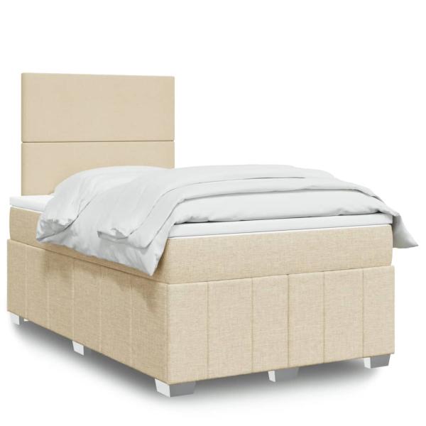 ARDEBO.de - Boxspringbett mit Matratze Creme 120x190 cm Stoff