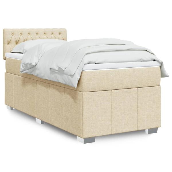 ARDEBO.de - Boxspringbett mit Matratze Creme 100x200 cm Stoff