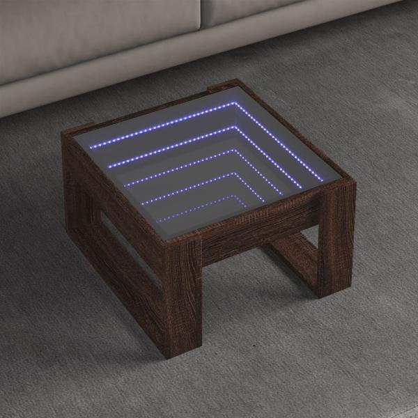 ARDEBO.de - Couchtisch mit Infinity-LED Braun Eichen-Optik 50x53x30 cm