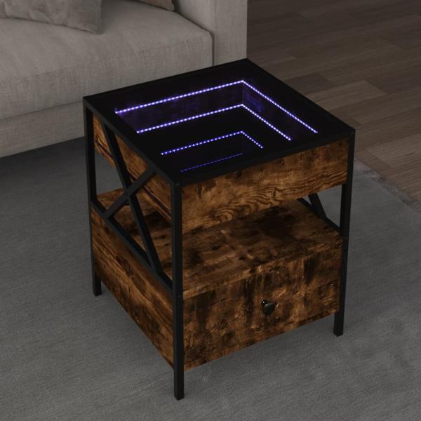 ARDEBO.de - Couchtisch mit Infinity-LED Räuchereiche 40x40x51 cm