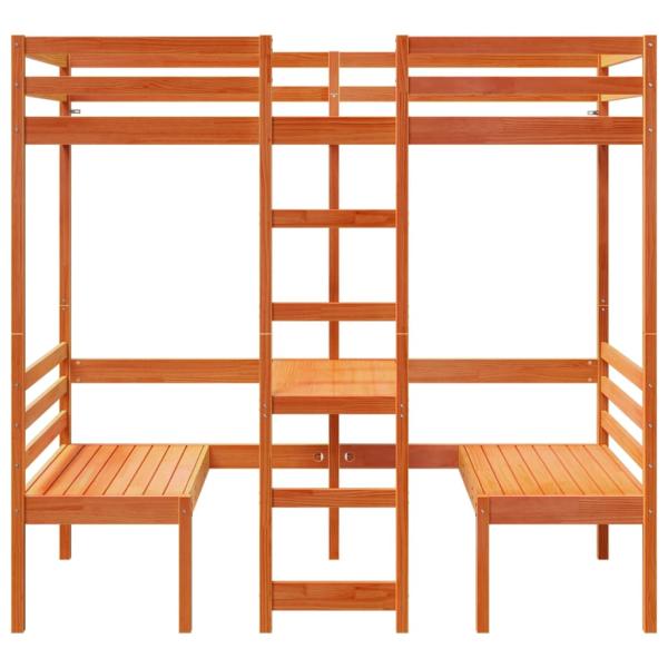 Hochbett mit Schreibtisch & Stühlen Braun 90x190 cm Kiefernholz