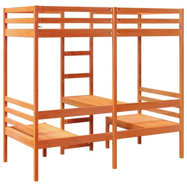 Hochbett mit Schreibtisch & Stühlen Braun 90x190 cm Kiefernholz