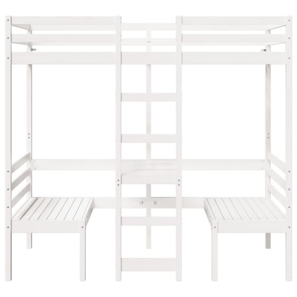 Hochbett mit Schreibtisch & Stühlen Weiß 75x190 cm Kiefernholz