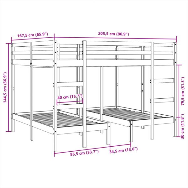 Dreifach-Etagenbett 160x200/80x160 cm Massivholz Kiefer