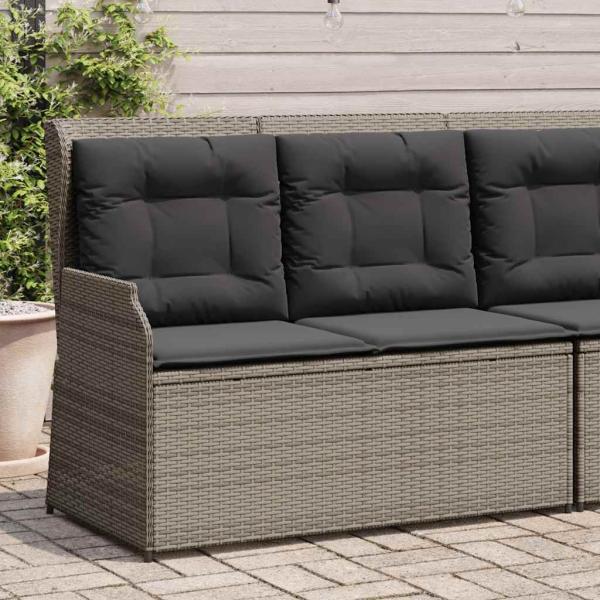 ARDEBO.de - Gartenbank Verstellbar mit Kissen Grau Poly Rattan