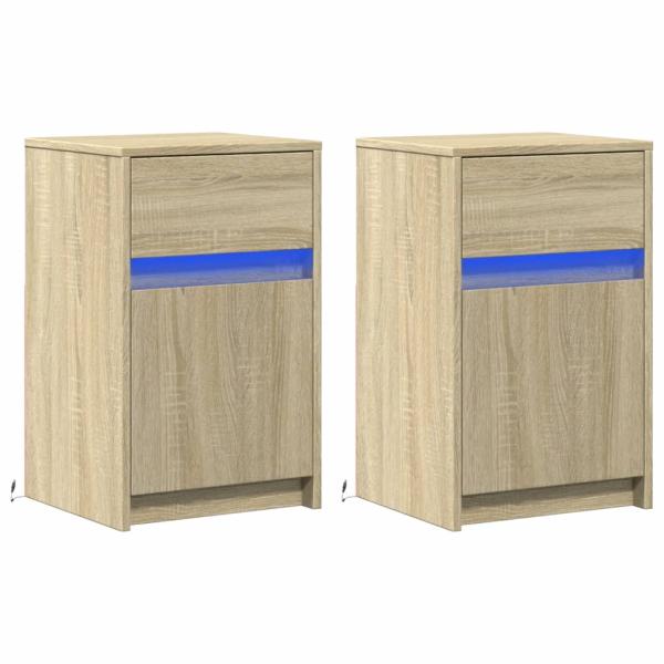 Nachttische mit LED-Leuchten 2 Stk. Sonoma Eiche Holzwerkstoff