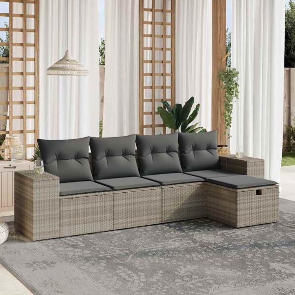 ARDEBO.de - 5-tlg. Garten-Sofagarnitur mit Kissen Hellgrau Poly Rattan