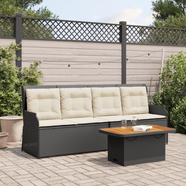 ARDEBO.de - 3-tlg. Garten-Lounge-Set mit Kissen Schwarz Poly Rattan