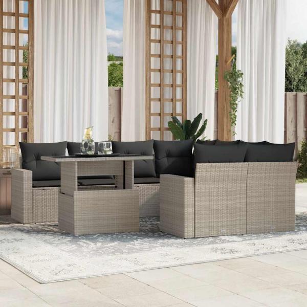 ARDEBO.de - 9-tlg. Garten-Sofagarnitur mit Kissen Hellgrau Poly Rattan