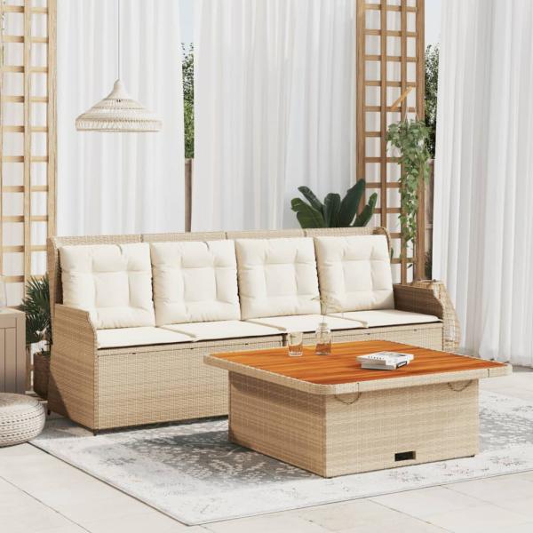 ARDEBO.de - 3-tlg. Garten-Sofagarnitur mit Kissen Beige Poly Rattan