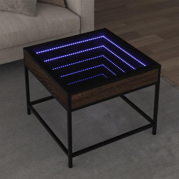 ARDEBO.de - Couchtisch mit Infinity-LED Braun Eichen-Optik 50x50x41 cm
