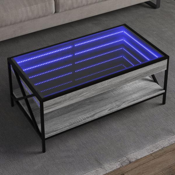 ARDEBO.de - Couchtisch mit Infinity-LED Grau Sonoma 90x50x38 cm