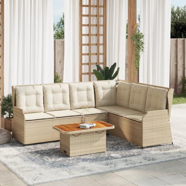ARDEBO.de - 5-tlg. Garten-Lounge-Set mit Kissen Beige Poly Rattan