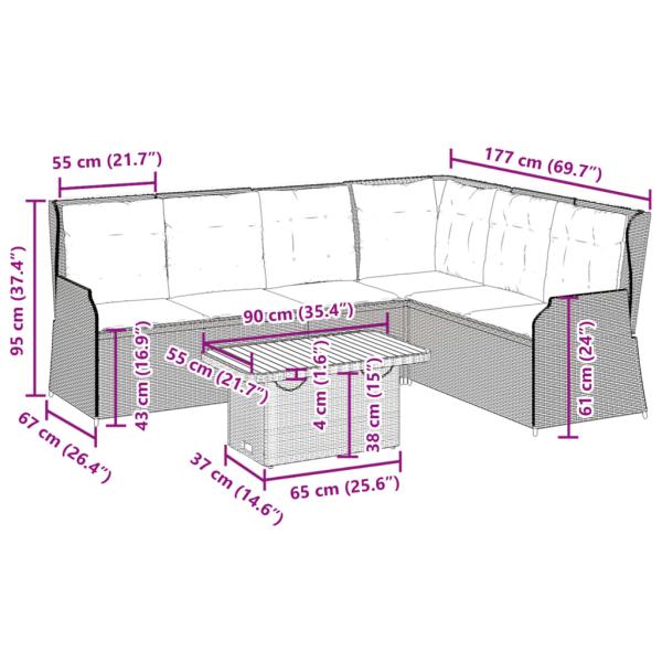 5-tlg. Garten-Lounge-Set mit Kissen Beige Poly Rattan