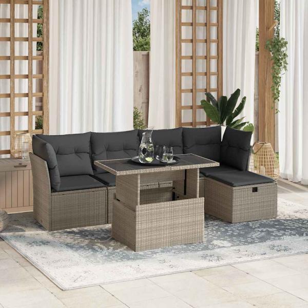 ARDEBO.de - 6-tlg. Garten-Sofagarnitur mit Kissen Hellgrau Poly Rattan