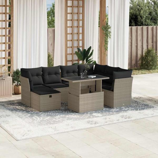 ARDEBO.de - 8-tlg. Garten-Sofagarnitur mit Kissen Hellgrau Poly Rattan