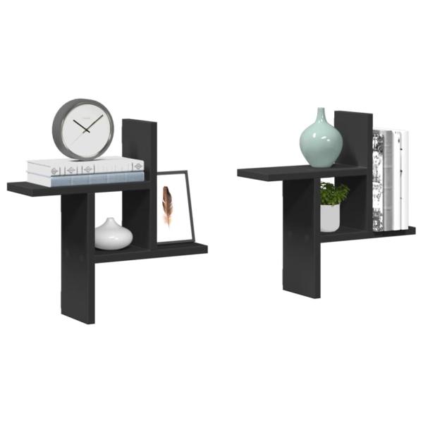 ARDEBO.de - Wandregale 2 Stk. Schwarz 38x12x38 cm Holzwerkstoff