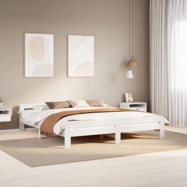 ARDEBO.de - Massivholzbett ohne Matratze Weiß 180x200 cm Kiefernholz