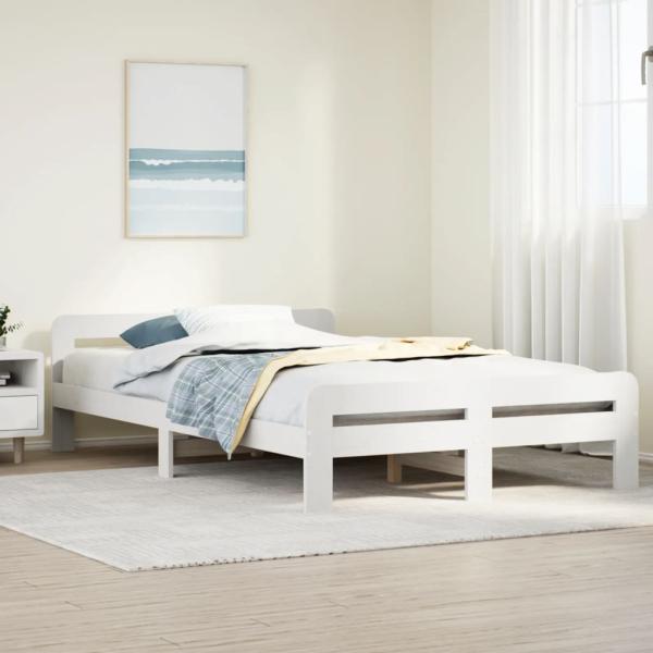 ARDEBO.de - Massivholzbett ohne Matratze Weiß 120x190 cm Kiefernholz
