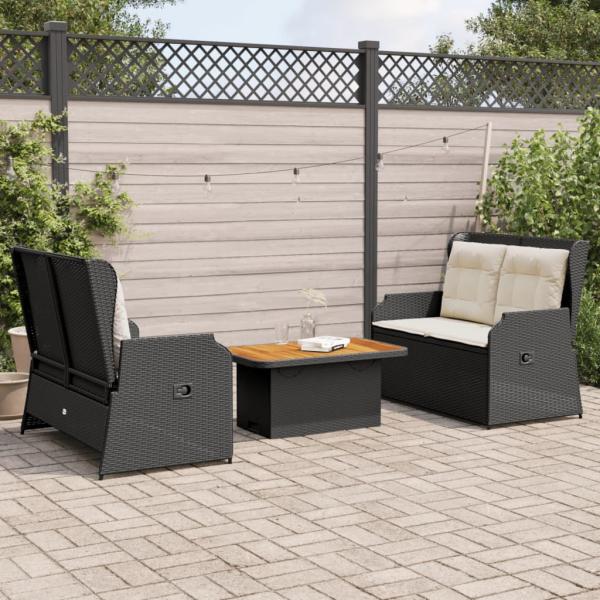 ARDEBO.de - 3-tlg. Garten-Lounge-Set mit Kissen Schwarz Poly Rattan
