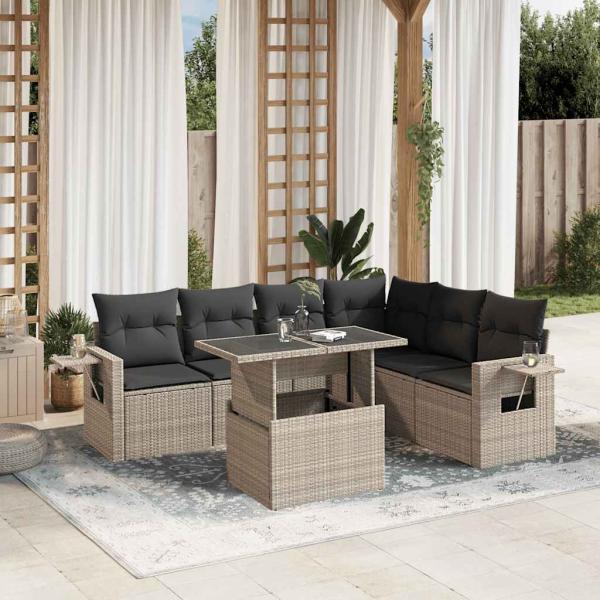 ARDEBO.de - 7-tlg. Garten-Sofagarnitur mit Kissen Hellgrau Poly Rattan
