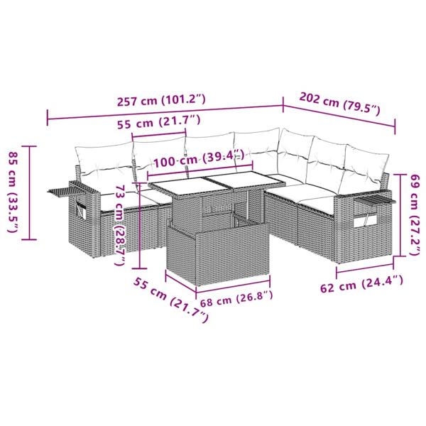 7-tlg. Garten-Sofagarnitur mit Kissen Hellgrau Poly Rattan