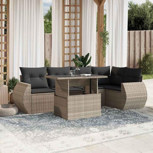 ARDEBO.de - 7-tlg. Garten-Sofagarnitur mit Kissen Hellgrau Poly Rattan