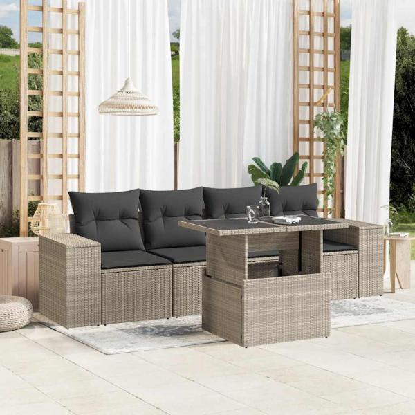 ARDEBO.de - 5-tlg. Garten-Sofagarnitur mit Kissen Hellgrau Poly Rattan