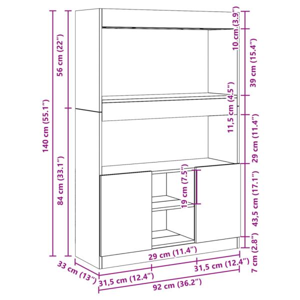 Highboard Weiß 92x33x140 cm Holzwerkstoff