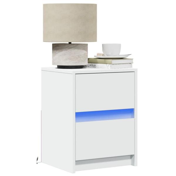 ARDEBO.de - Nachttische mit LED-Leuchten 2 Stk. Weiß Holzwerkstoff