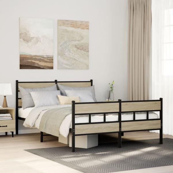 ARDEBO.de - Metallbett ohne Matratze Sonoma-Eiche 150x200 cm