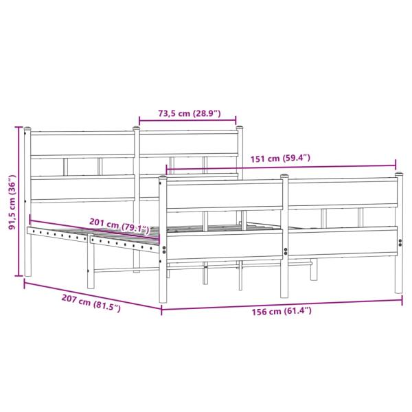 Metallbett ohne Matratze Sonoma-Eiche 150x200 cm