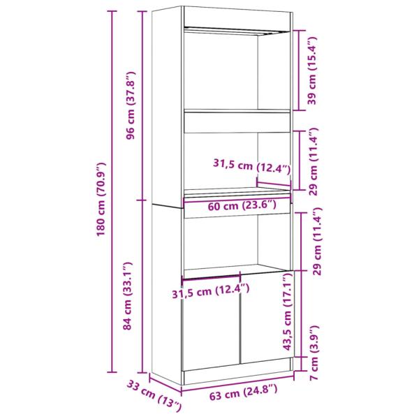 Highboard Weiß 63x33x180 cm Holzwerkstoff
